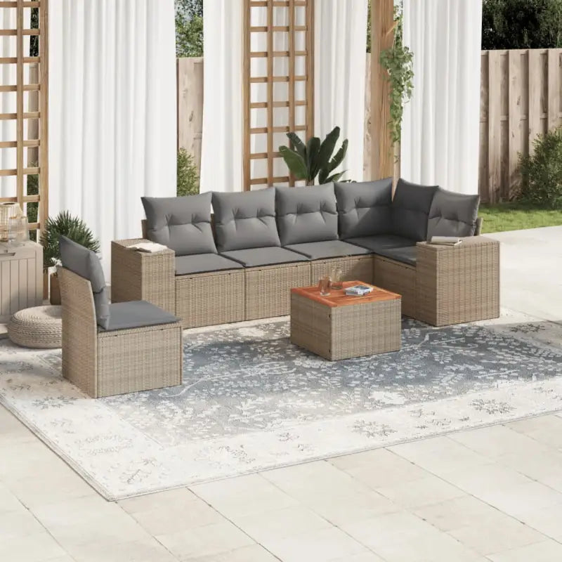 Tuinset in zwart materiaal en gepoedercoat staal voor comfortabele buitenruimte - Beige en grijs / hoek + Tafel + 3x