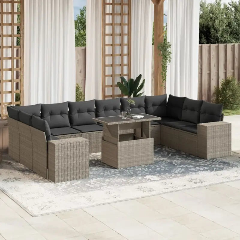 Tuinset in zwart materiaal met gepoedercoat staal en afmetingen - Lichtgrijs / Met tafel - Tuinsets