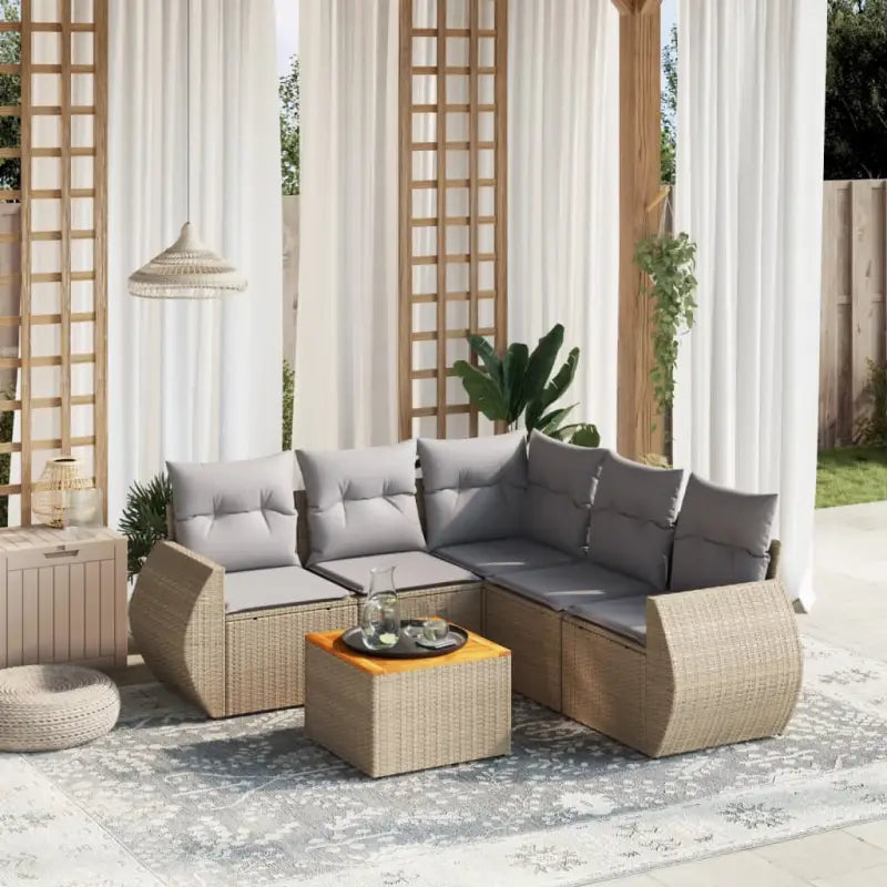 Tuinset in zwart materiaal met gepoedercoat staal en afmetingen voor buiten - Beige en grijs / hoek + Tafel + 2x midden