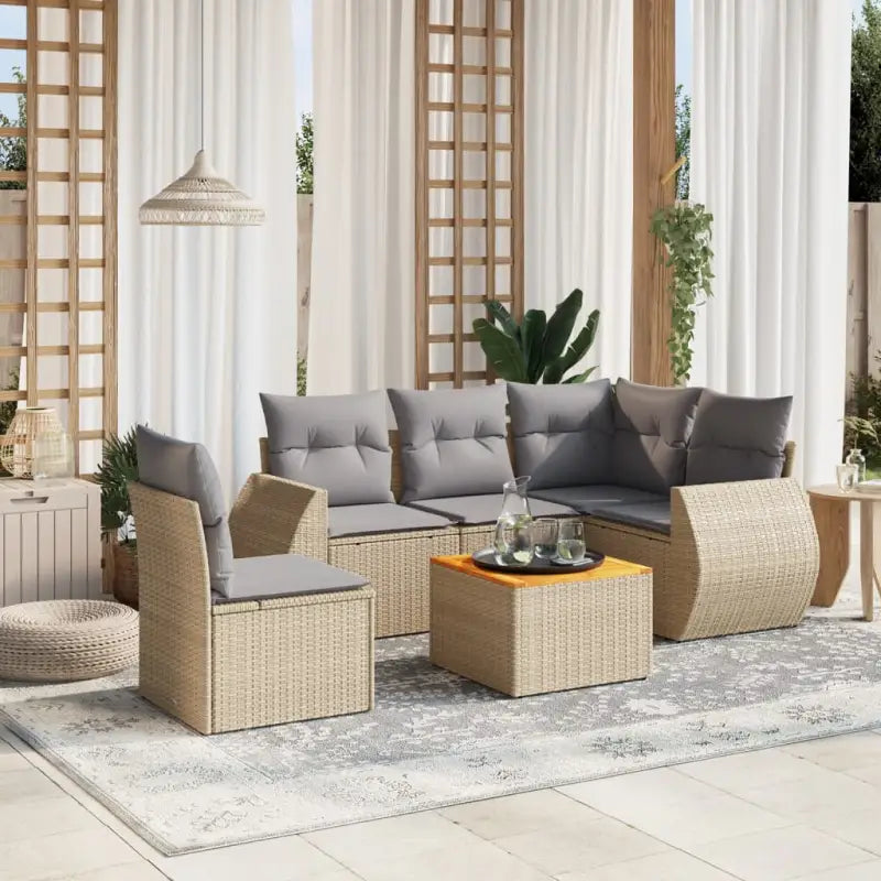 Tuinset in zwart materiaal met gepoedercoat staal en afmetingen voor buiten - Beige en grijs / Tafel + 2x midden + hoek