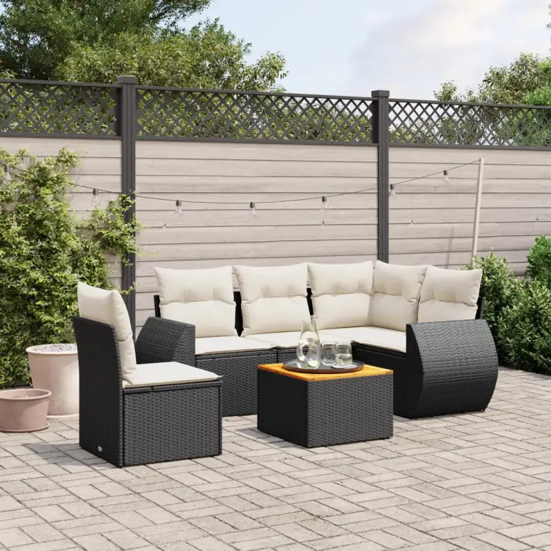 Tuinset in zwart materiaal met gepoedercoat staal en afmetingen voor buiten - Zwart en crème / Tafel + 2x midden + hoek