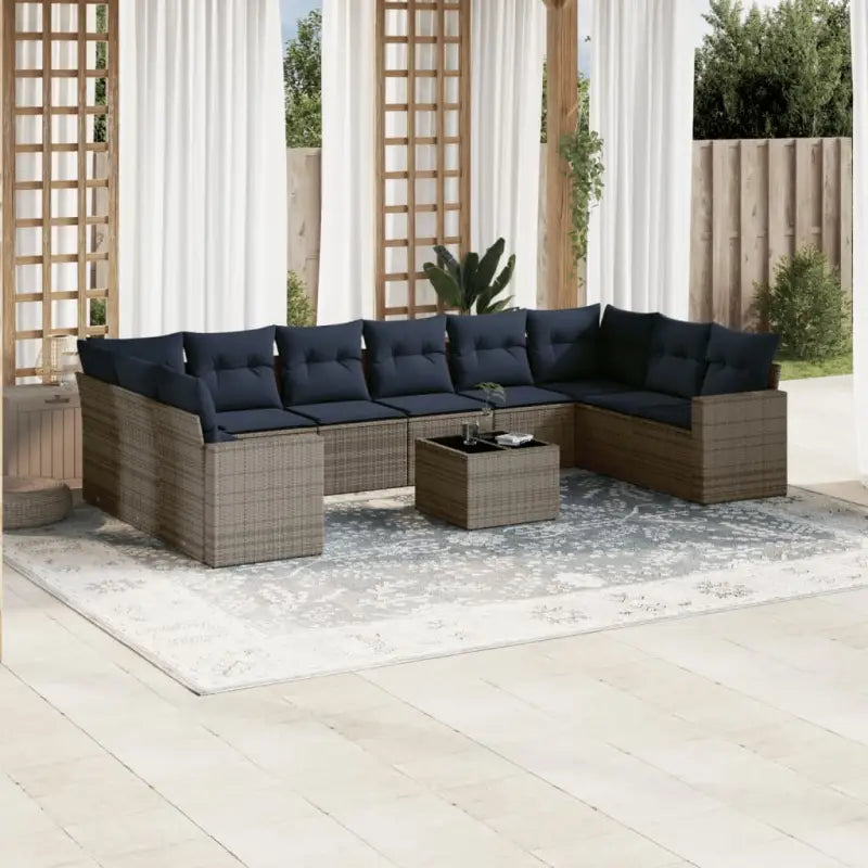 Tuinset in zwart materiaal met gepoedercoat staal en afmetingen - grijs en marineblauw / Met tafel - Tuinsets