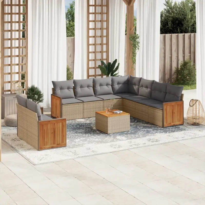 Tuinset in zwart materiaal met gepoedercoat staal en comfortabele afmetingen - Beige en grijs / Met tafel - Tuinsets