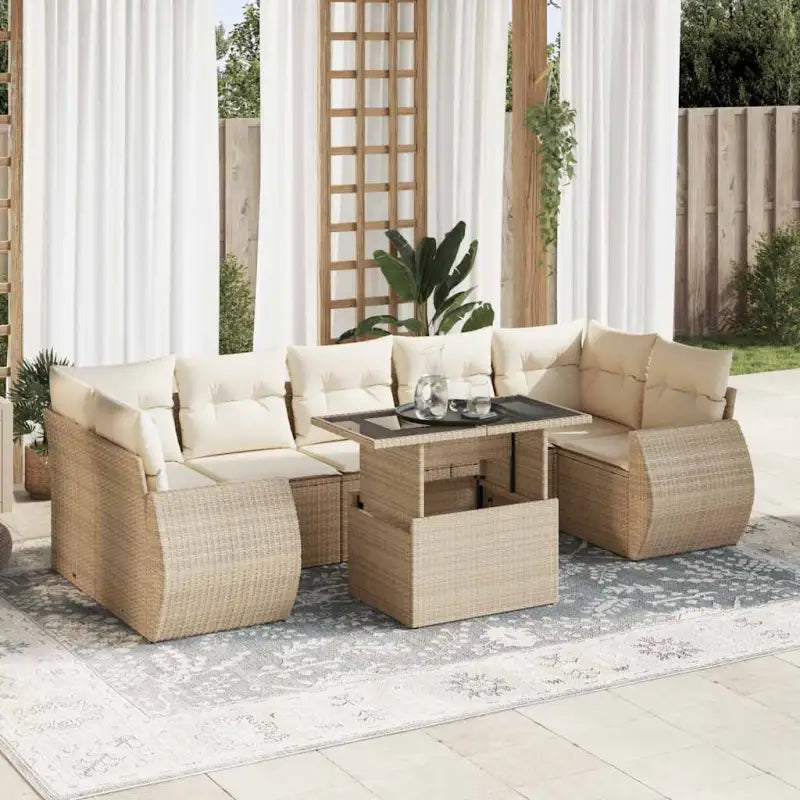 Tuinset met beige materiaal en gepoedercoat staal afmetingen - beige en crèmekleurig / met opbergruimte - Tuinsets