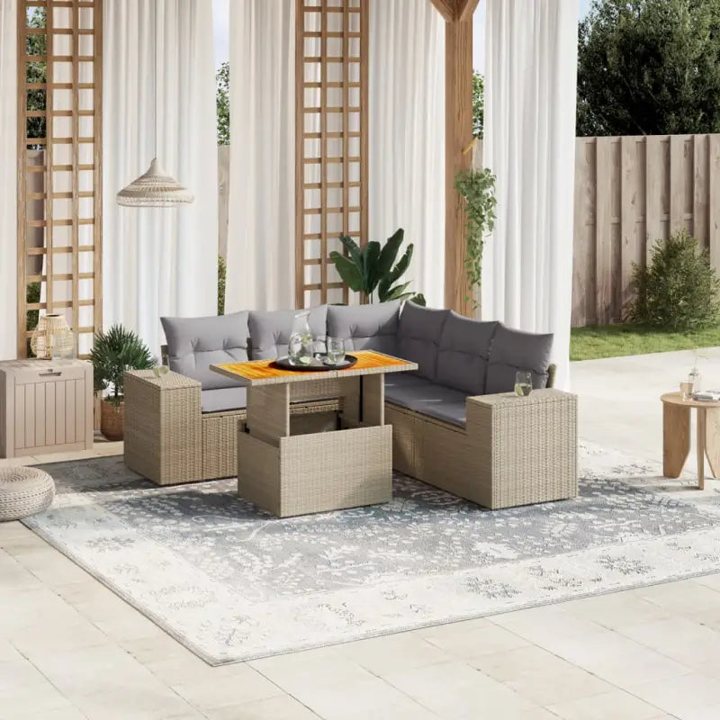 Tuinset met beige materiaal en gepoedercoat staal afmetingen - beige en lichtgrijs / 3x hoek + 2x midden + Tafel