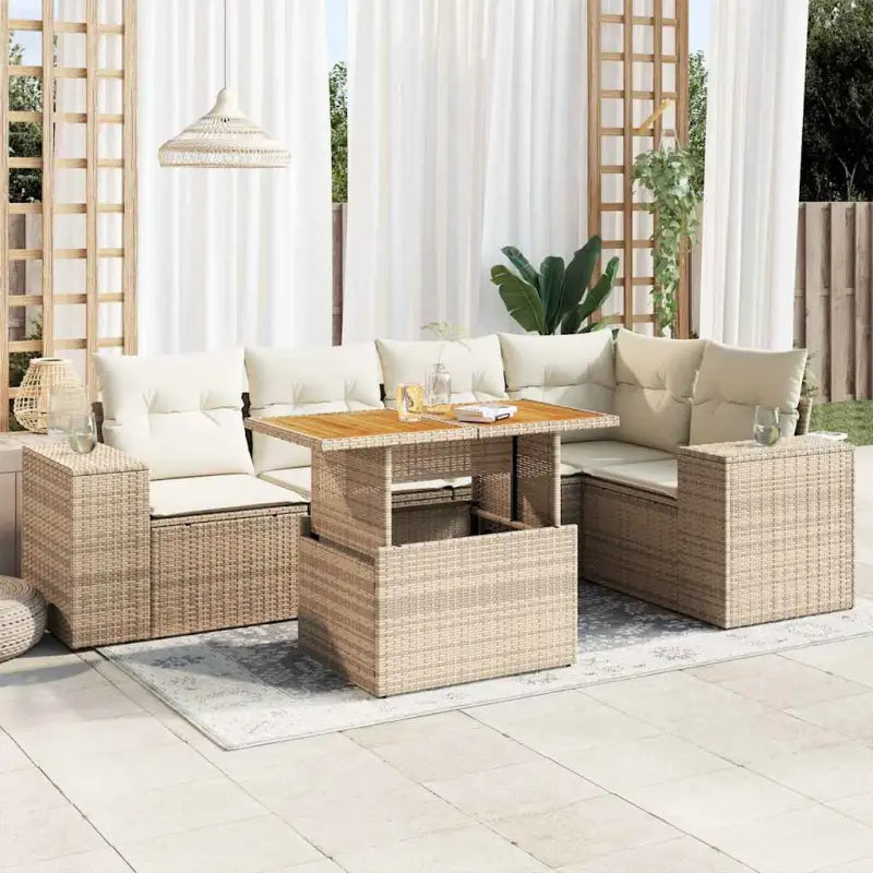 Tuinset met beige materiaal en gepoedercoat staal afmetingen - beige en crèmekleurig / 3x hoek + Tafel + 2x midden