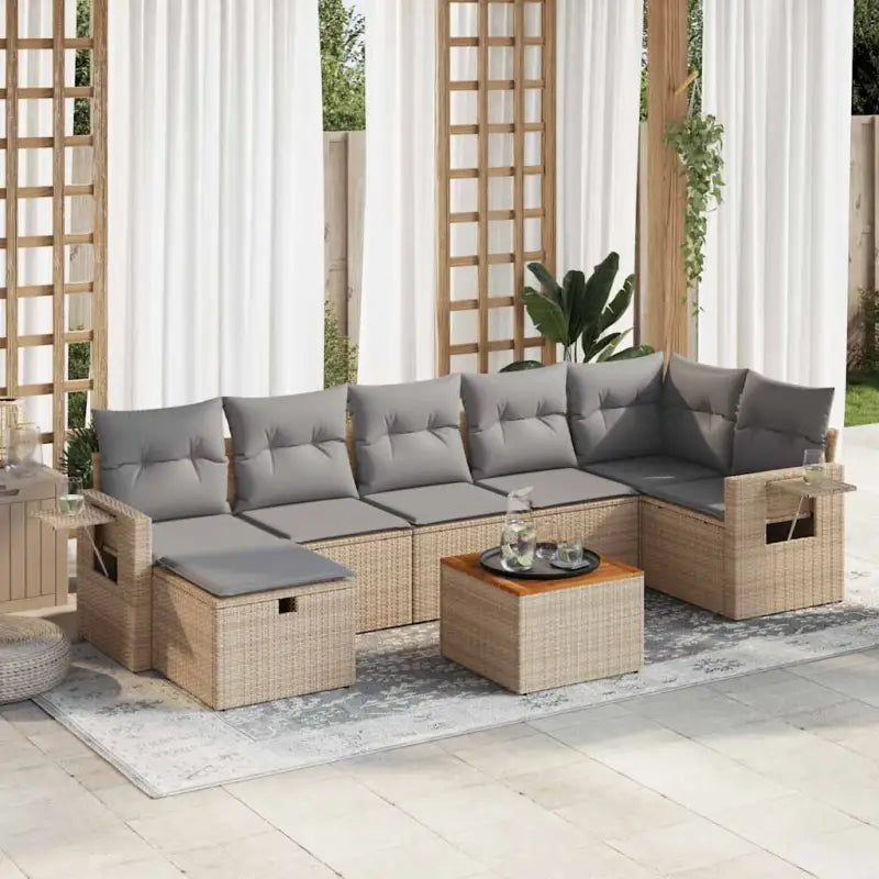 Tuinset met beige materiaal en gepoedercoat staal afmetingen - beige en lichtgrijs / Tafel + 3x midden + 3x hoek