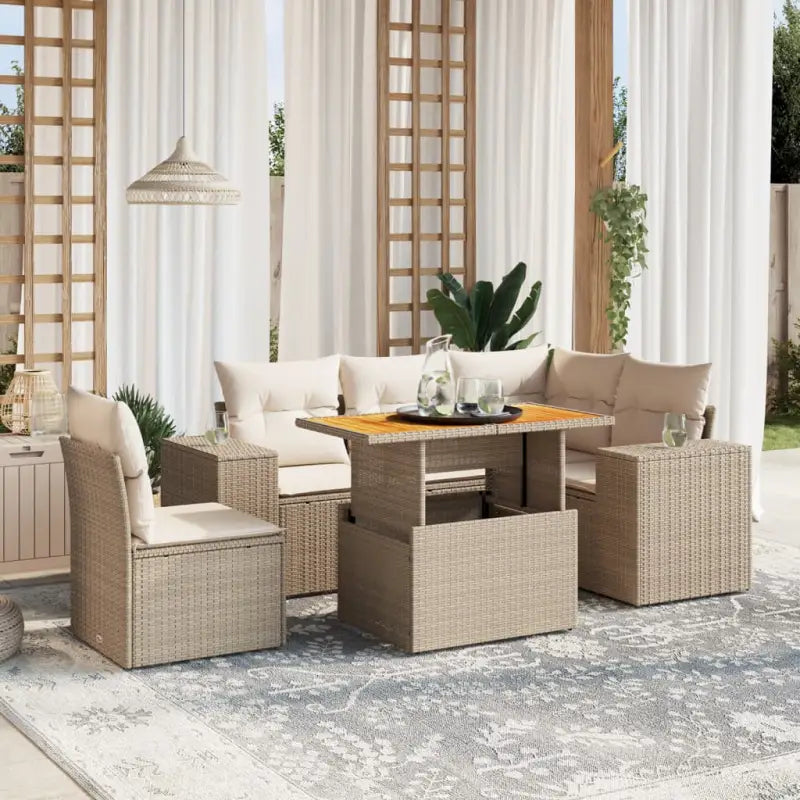 Tuinset met beige materiaal en gepoedercoat staal afmetingen - beige en crèmekleurig / Tafel + 3x hoek + 2x midden