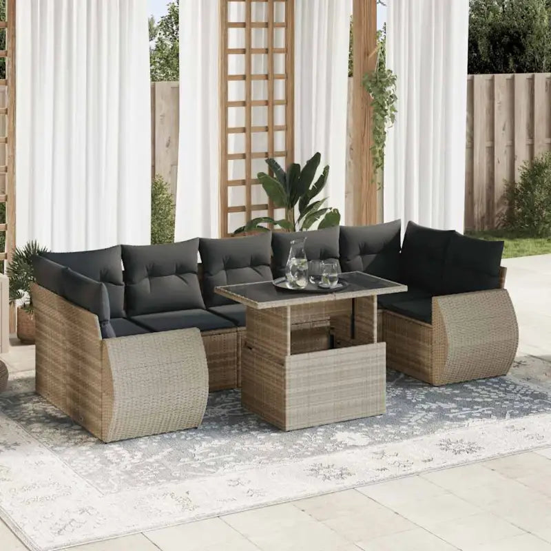 Tuinset met beige materiaal en gepoedercoat staal afmetingen - Lichtgrijs / met opbergruimte - Tuinsets