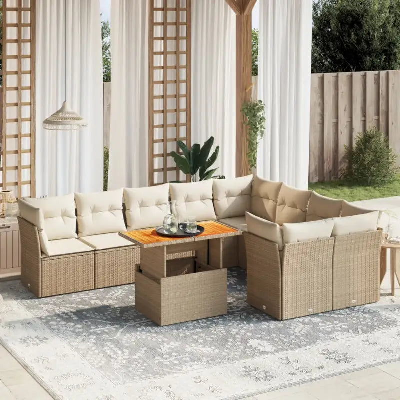Tuinset met beige materiaal en gepoedercoat staal afmetingen - beige en crèmekleurig / 4x hoek + 5x midden + Tafel