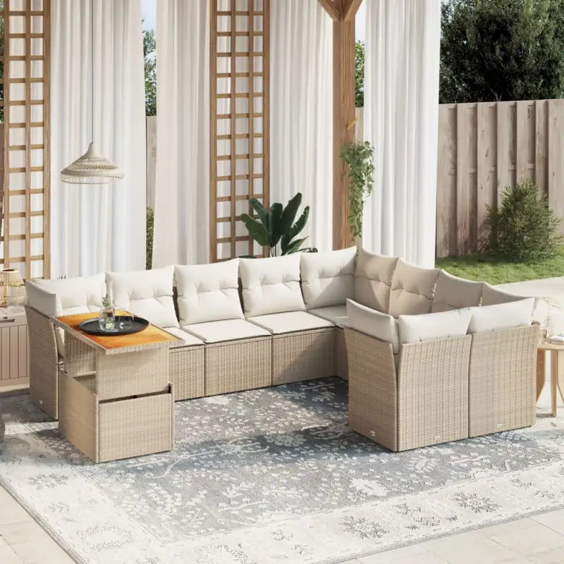 Tuinset met beige materiaal en gepoedercoat staal afmetingen - beige en crèmekleurig / Tafel + 5x midden + 4x hoek