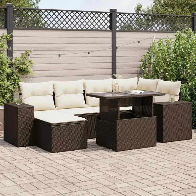 Tuinset met beige materiaal en gepoedercoat staal afmetingen - Bruin en crème / met opbergruimte - Tuinsets