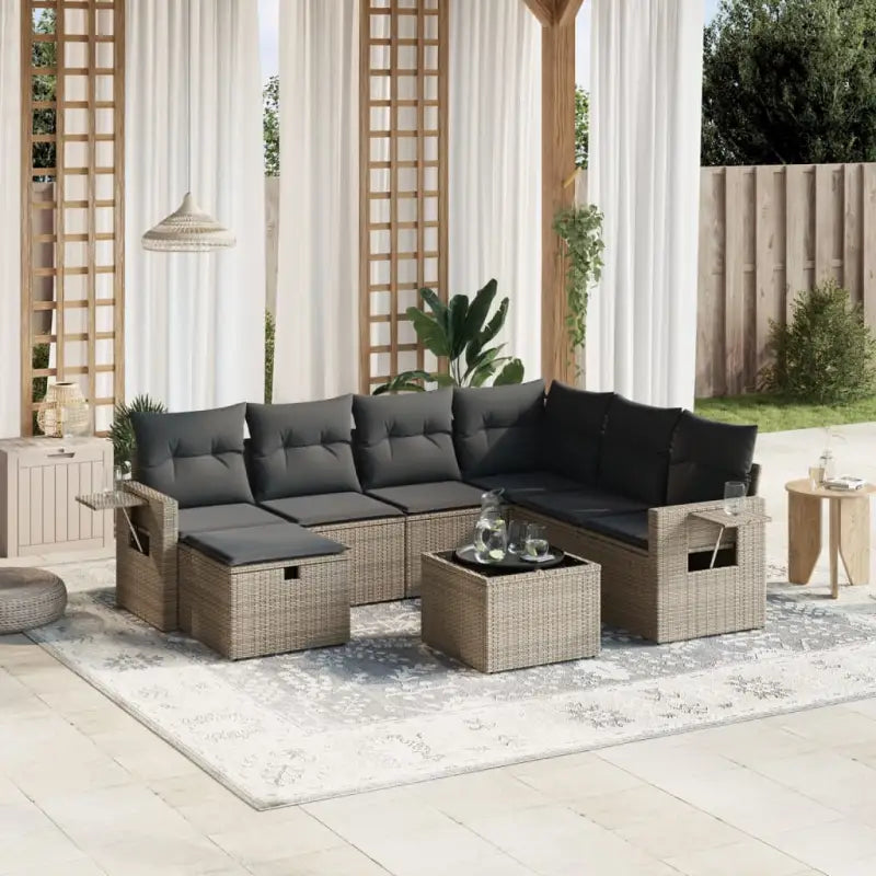 Tuinset met beige materiaal en gepoedercoat staal afmetingen - Grijs / Met tafel - Tuinsets