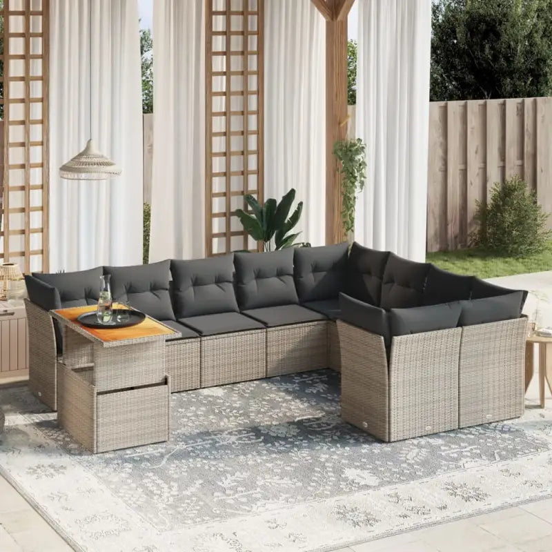 Tuinset met beige materiaal en gepoedercoat staal afmetingen - Grijs / Tafel + 5x midden + 4x hoek - Tuinsets