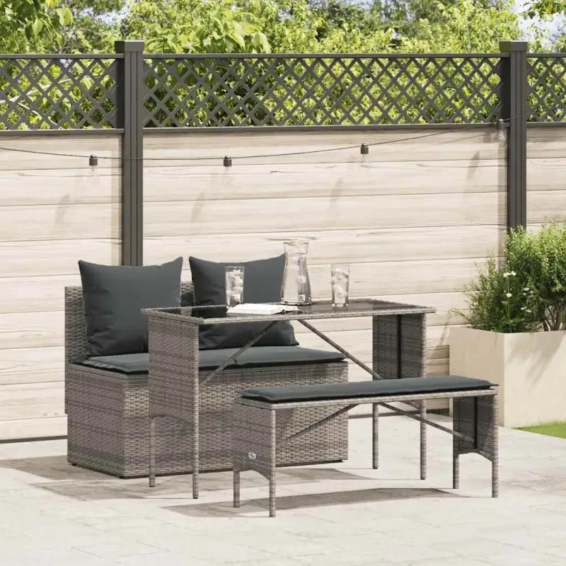 Tuinset met beige materiaal en gepoedercoat staal afmetingen - Grijs / tempered glass - Tuinsets