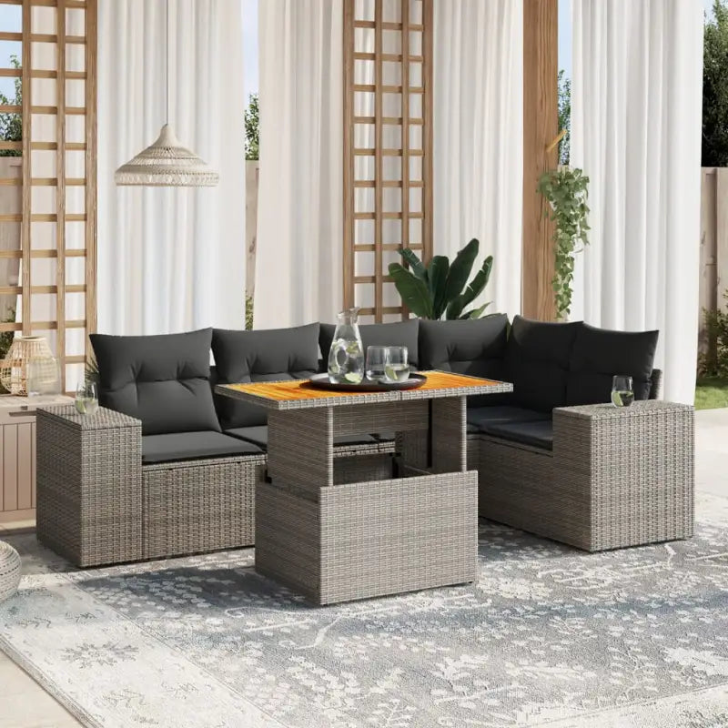 Tuinset met beige materiaal en gepoedercoat staal afmetingen - grijs en donkergrijs / 2x midden + 3x hoek + Tafel