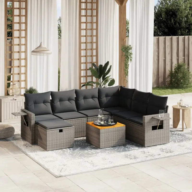 Tuinset met beige materiaal en gepoedercoat staal afmetingen - grijs en donkergrijs / 3x hoek + 3x midden + voetensteun