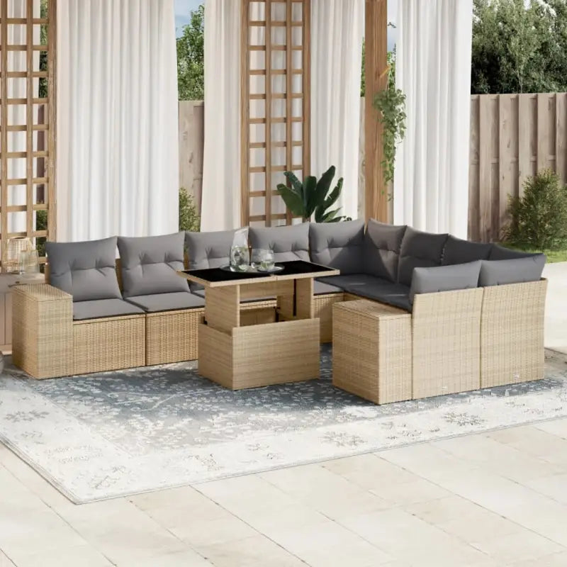 Tuinset met beige materiaal en gepoedercoat staal afmetingen - Beige en grijs / Met tafel - Tuinsets