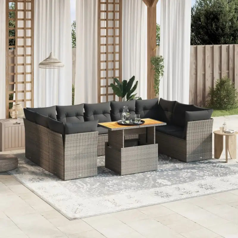 Tuinset met beige materiaal en gepoedercoat staal afmetingen - Grijs / 5x midden + 4x hoek + Tafel - Tuinsets