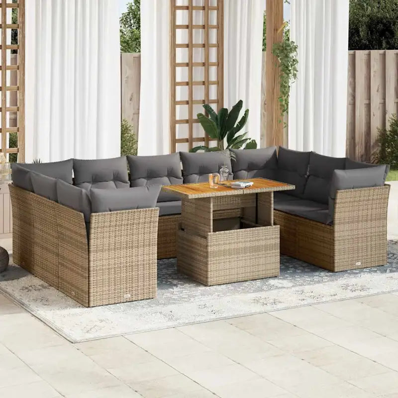 Tuinset met beige materiaal en gepoedercoat staal afmetingen - Beige en grijs / Tafel + 4x hoek + 5x midden - Tuinsets