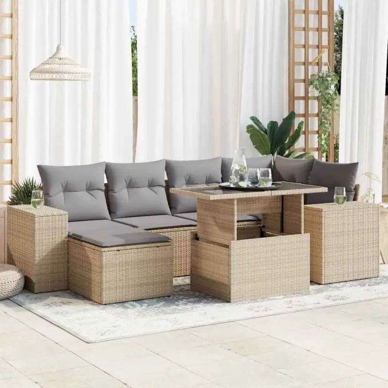 Tuinset met beige materiaal en gepoedercoat staal afmetingen - Beige en grijs / met opbergruimte - Tuinsets