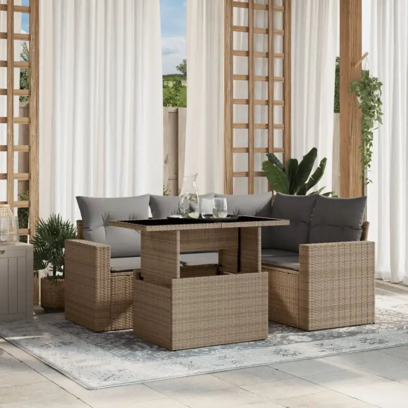 Tuinset met beige materiaal en gepoedercoat staal afmetingen - Beige en grijs / zonder opbergruimte - Tuinsets