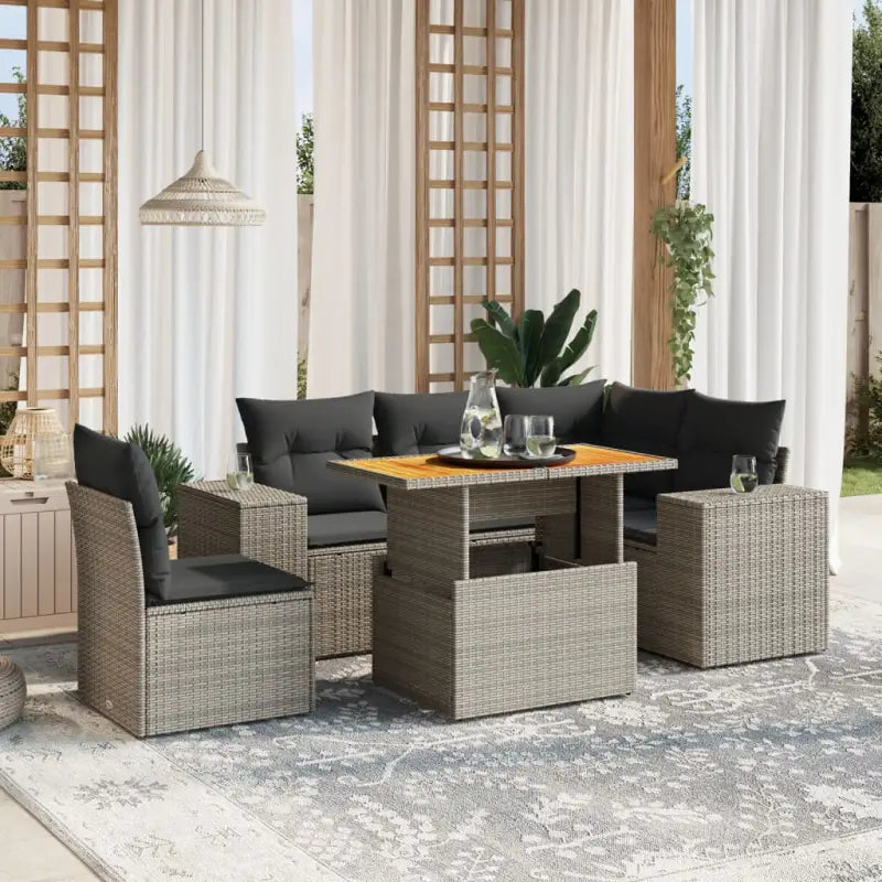 Tuinset met beige materiaal en gepoedercoat staal afmetingen - grijs en donkergrijs / Tafel + 3x hoek + 2x midden