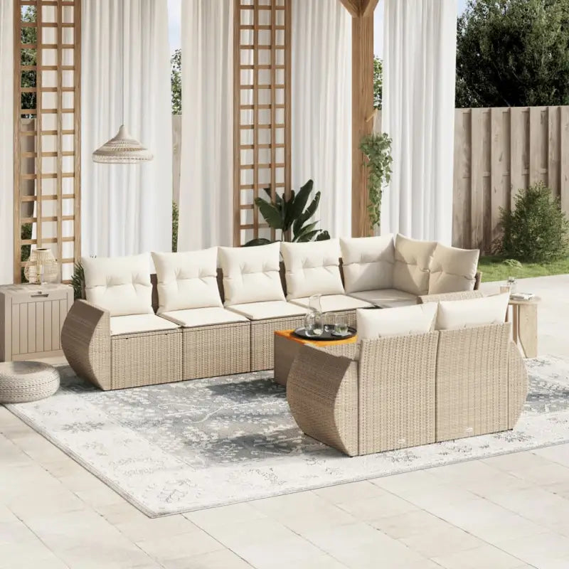 Tuinset met beige materiaal en gepoedercoat staal afmetingen - Beige / hoek + Tafel + 3x midden - Tuinsets