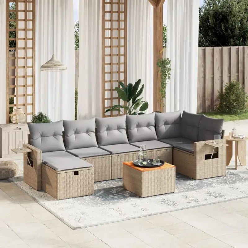 Tuinset met beige materiaal en gepoedercoat staal afmetingen - beige mix en lichtgrijs / 3x midden + 3x hoek