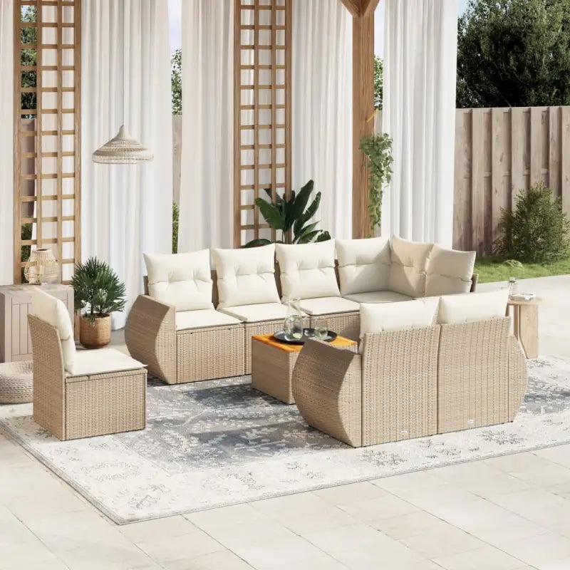 Tuinset met beige materiaal en gepoedercoat staal afmetingen - Beige / Tafel + 3x midden + hoek - Tuinsets