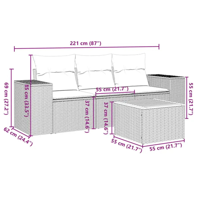 Tuinset met beige materiaal en gepoedercoat staal afmetingen - Tuinsets