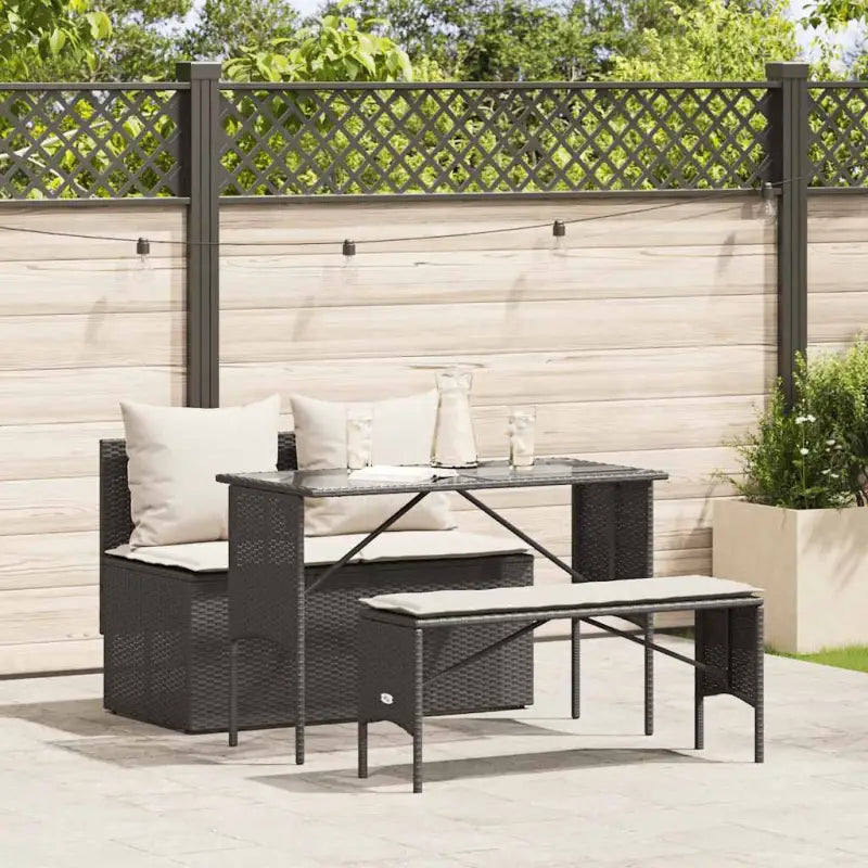 Tuinset met beige materiaal en gepoedercoat staal afmetingen - Zwart en crèmewit / tempered glass - Tuinsets