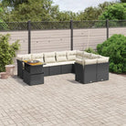 Tuinset met beige materiaal en gepoedercoat staal afmetingen - Zwart en crème / Tafel + 5x midden + 4x hoek - Tuinsets