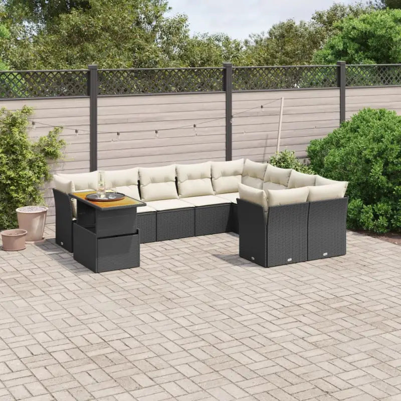 Tuinset met beige materiaal en gepoedercoat staal afmetingen - Zwart en crème / Tafel + 5x midden + 4x hoek - Tuinsets