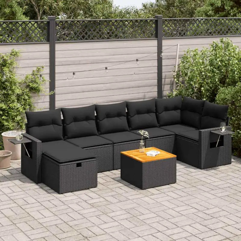 Tuinset met beige materiaal en gepoedercoat staal afmetingen - Zwart / Tafel + 3x midden + 3x hoek + voetensteun