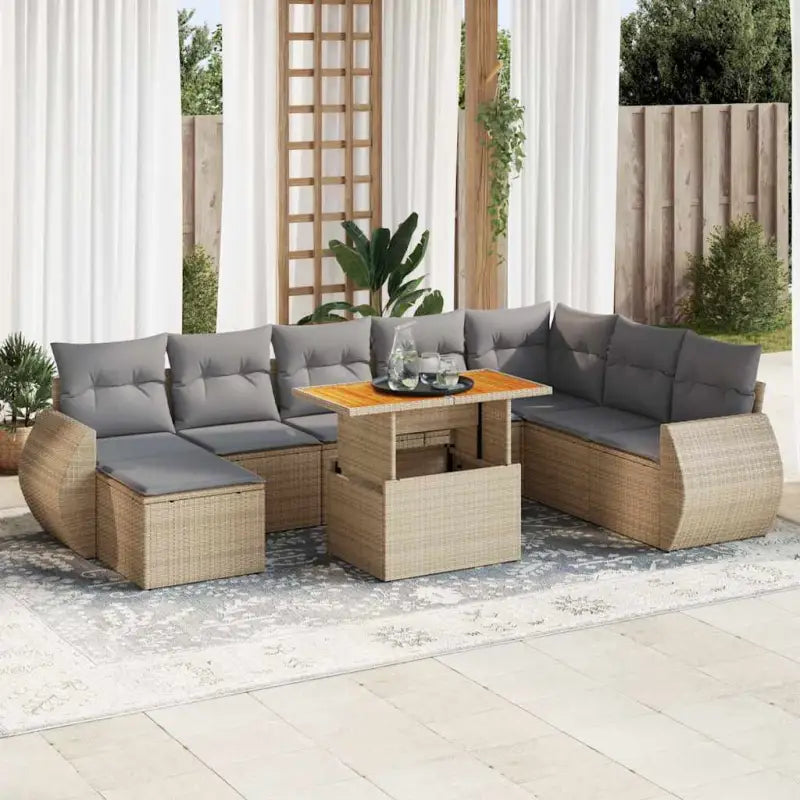 Tuinset met beige materiaal en gepoedercoat staal comfortabele loungeplek - Beige en grijs / met opbergruimte - Tuinsets
