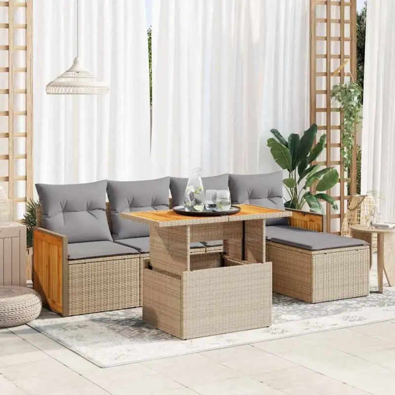 Tuinset met beige materiaal en gepoedercoat staal voor buiten ontspanning - Beige en grijs / met opbergruimte - Tuinsets