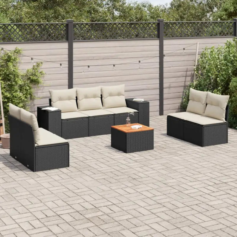 Tuinset met beige materiaal en gepoedercoat staal voor buiten genieten - Zwart en crème - Tuinsets