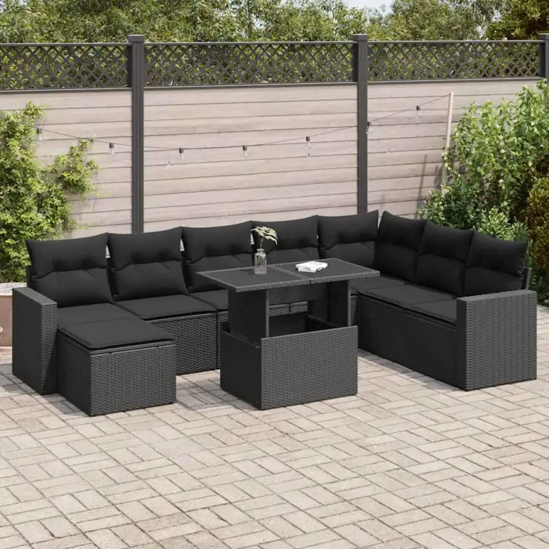 Tuinset met beige materiaal en gepoedercoat staal voor buitengebruik - Zwart / met opbergruimte - Tuinsets