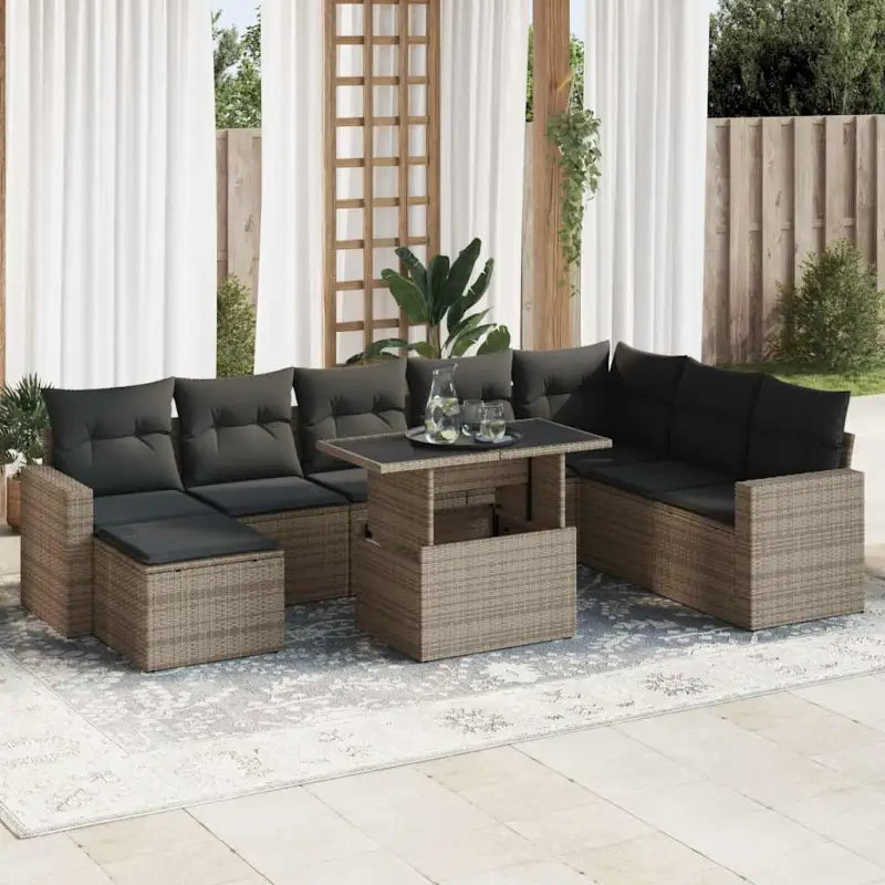 Tuinset met beige materiaal en gepoedercoat staal voor buitengebruik - Grijs / met opbergruimte - Tuinsets