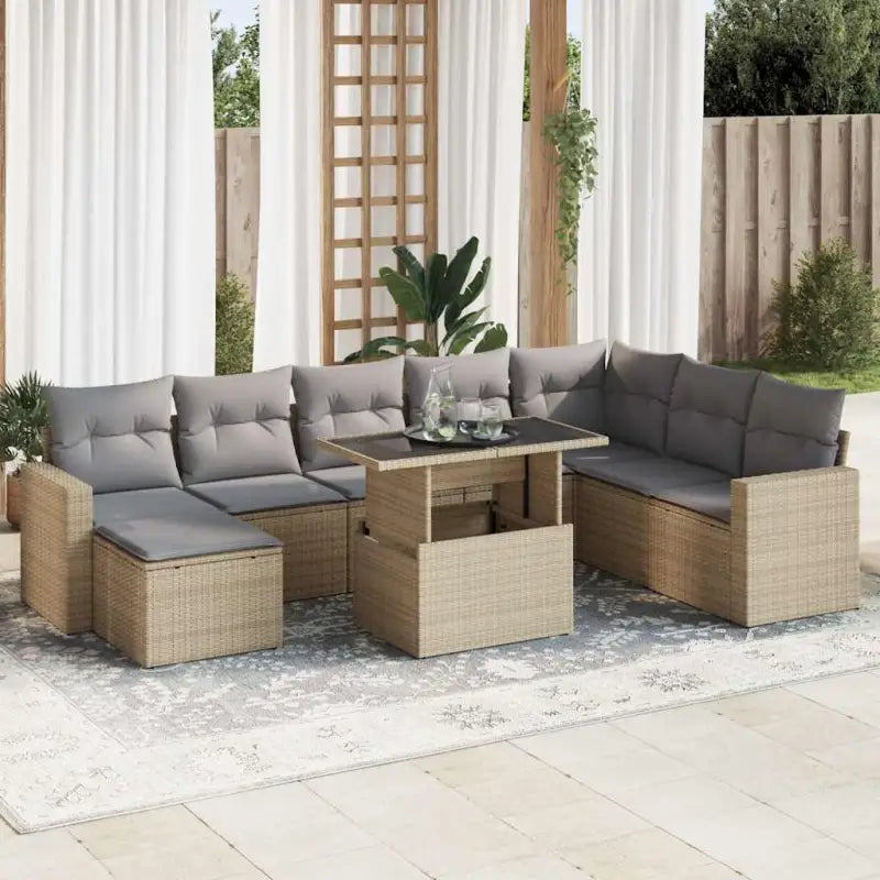Tuinset met beige materiaal en gepoedercoat staal voor buitengebruik - Beige en grijs / met opbergruimte - Tuinsets