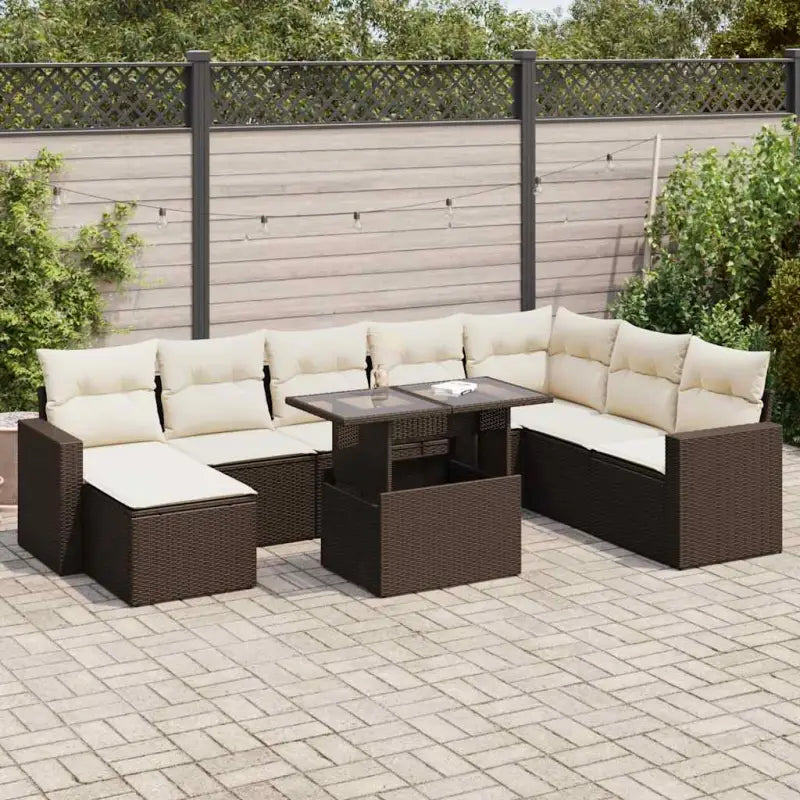 Tuinset met beige materiaal en gepoedercoat staal voor buitengebruik - Bruin en crème / met opbergruimte - Tuinsets