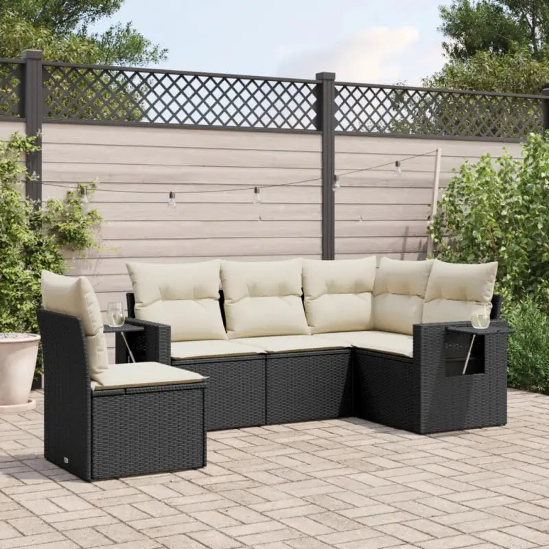 Tuinset met beige materiaal en gepoedercoat staal voor buitenplezier - Zwart en crème / Zonder tafel - Tuinsets