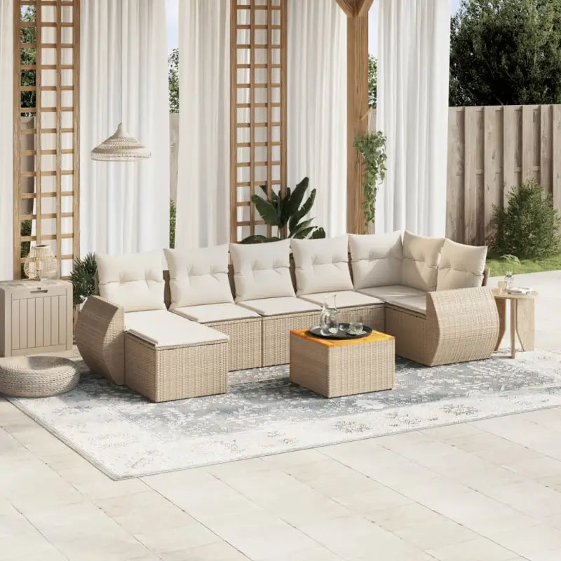 Tuinset met beige materiaal en gepoedercoat staal voor buitenplezier - Beige / hoek + Tafel + 3x midden - Tuinsets