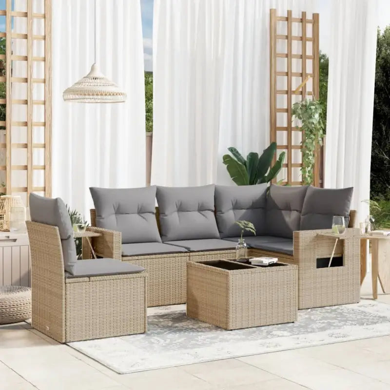 Tuinset met beige materiaal en gepoedercoat staal voor buitenplezier - Beige en grijs / Met tafel - Tuinsets