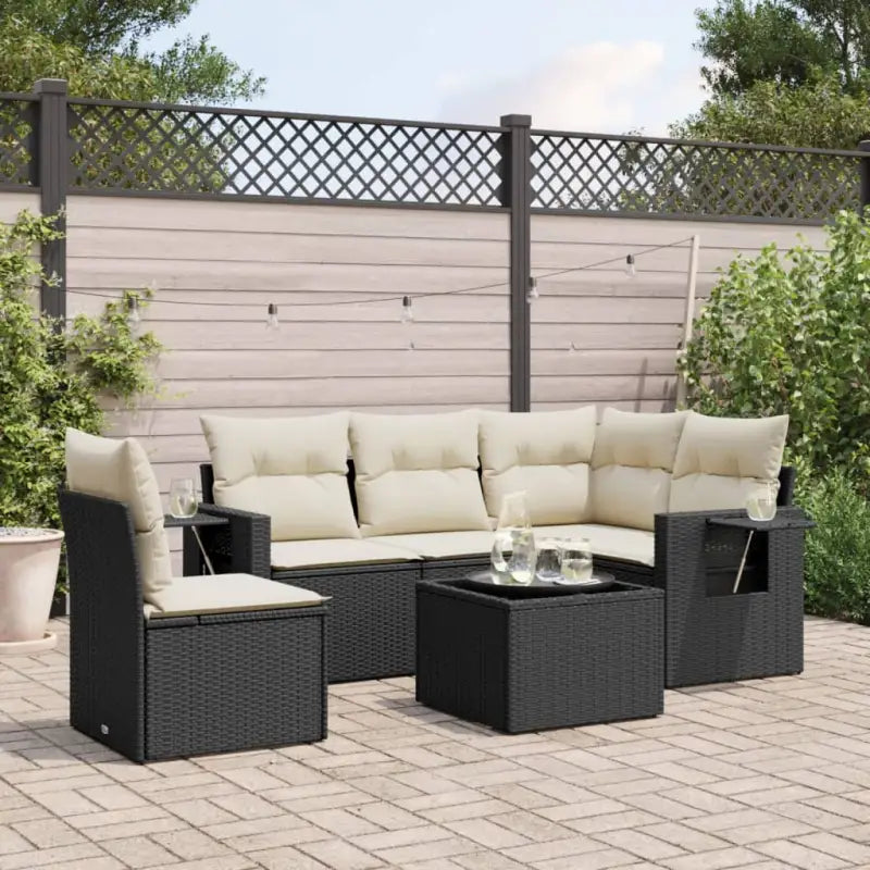 Tuinset met beige materiaal en gepoedercoat staal voor buitenplezier - Zwart en crème / Met tafel - Tuinsets
