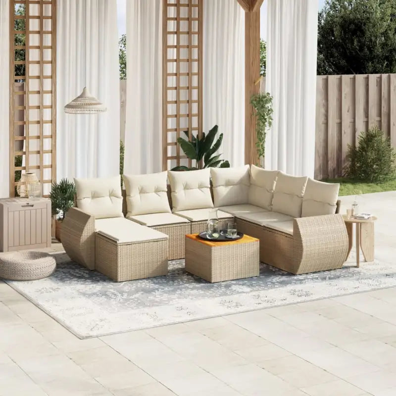 Tuinset met beige materiaal en gepoedercoat staal voor buitenplezier - Beige / Tafel + 3x midden + hoek - Tuinsets