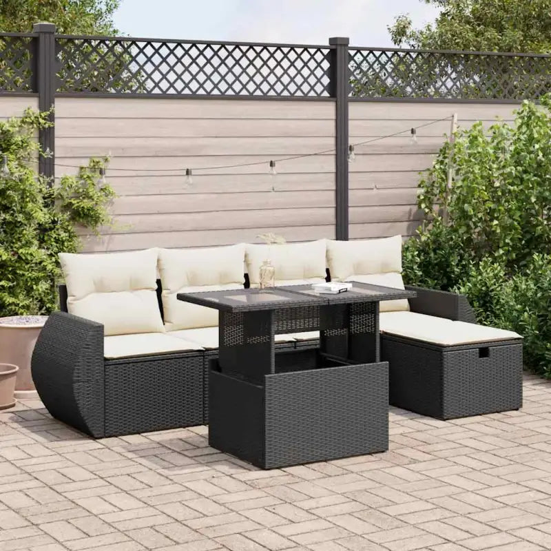 Tuinset met beige materiaal en gepoedercoat staal voor comfortabel buiten genieten - Zwart en crème / met opbergruimte