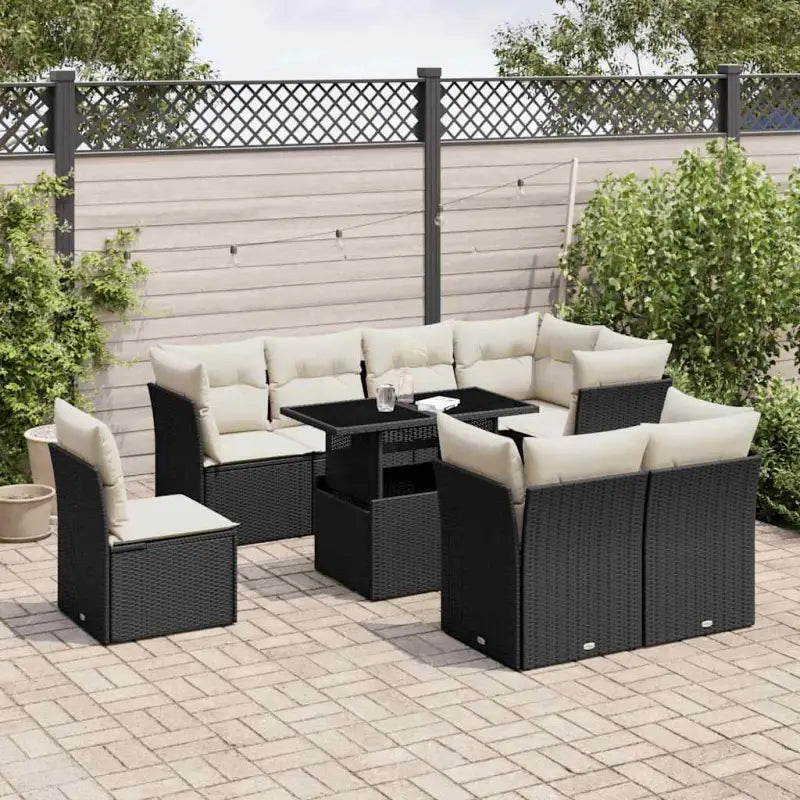 Tuinset met beige materiaal en gepoedercoat staal voor comfortabele buitenruimte - Zwart en crème / zonder opbergruimte