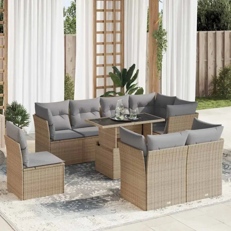 Tuinset met beige materiaal en gepoedercoat staal voor comfortabele buitenruimte - Beige en grijs / met opbergruimte